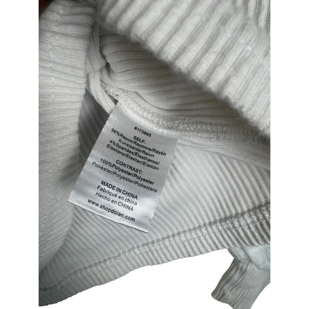 Dolan Collection White Ribbed Knit Sheer Organza Puff Sleeve Top XS